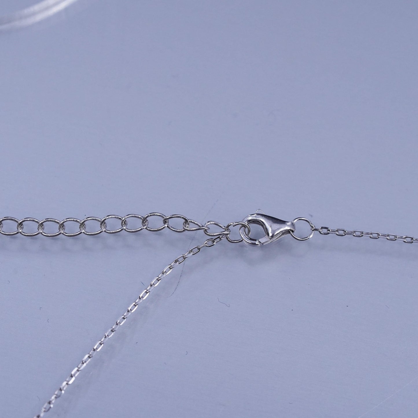 16+2”, vintage Sterling 925 silver circle necklace with cz square pendant
