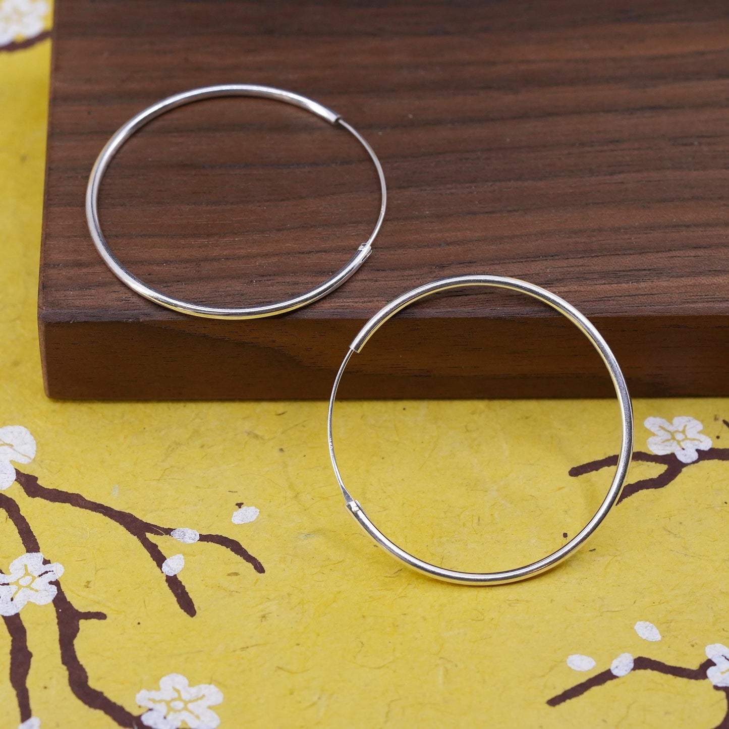 1.75", vintage Sterling silver handmade earrings, 925 silver hoops