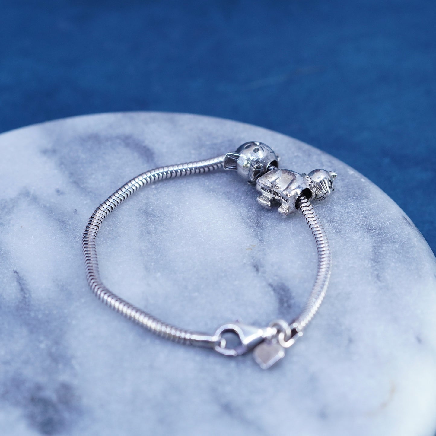 7”, Italy Michael Anthony Sterling silver bracelet, 925 snake chain cat charms