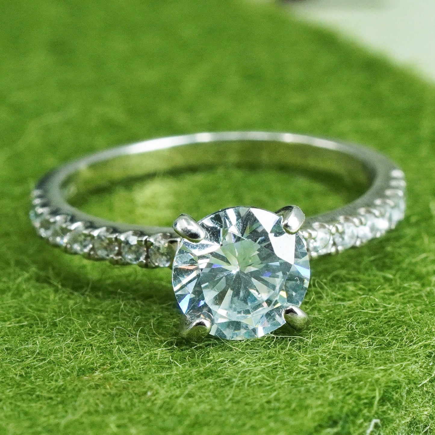 Size 5.75, 925 Sterling silver ring round crystal CZ cluster, engagement ring