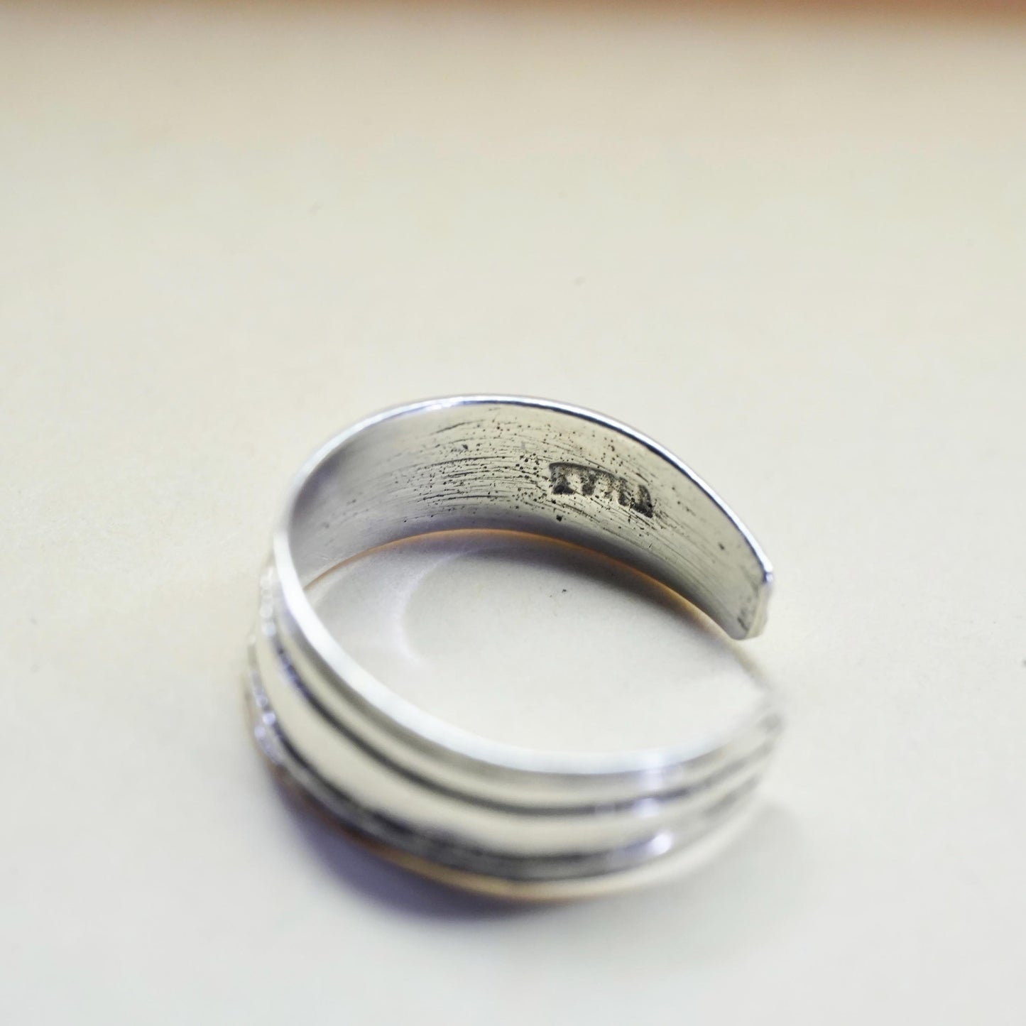 Size 2, vintage sterling silver handmade ring, 925 ribbed band