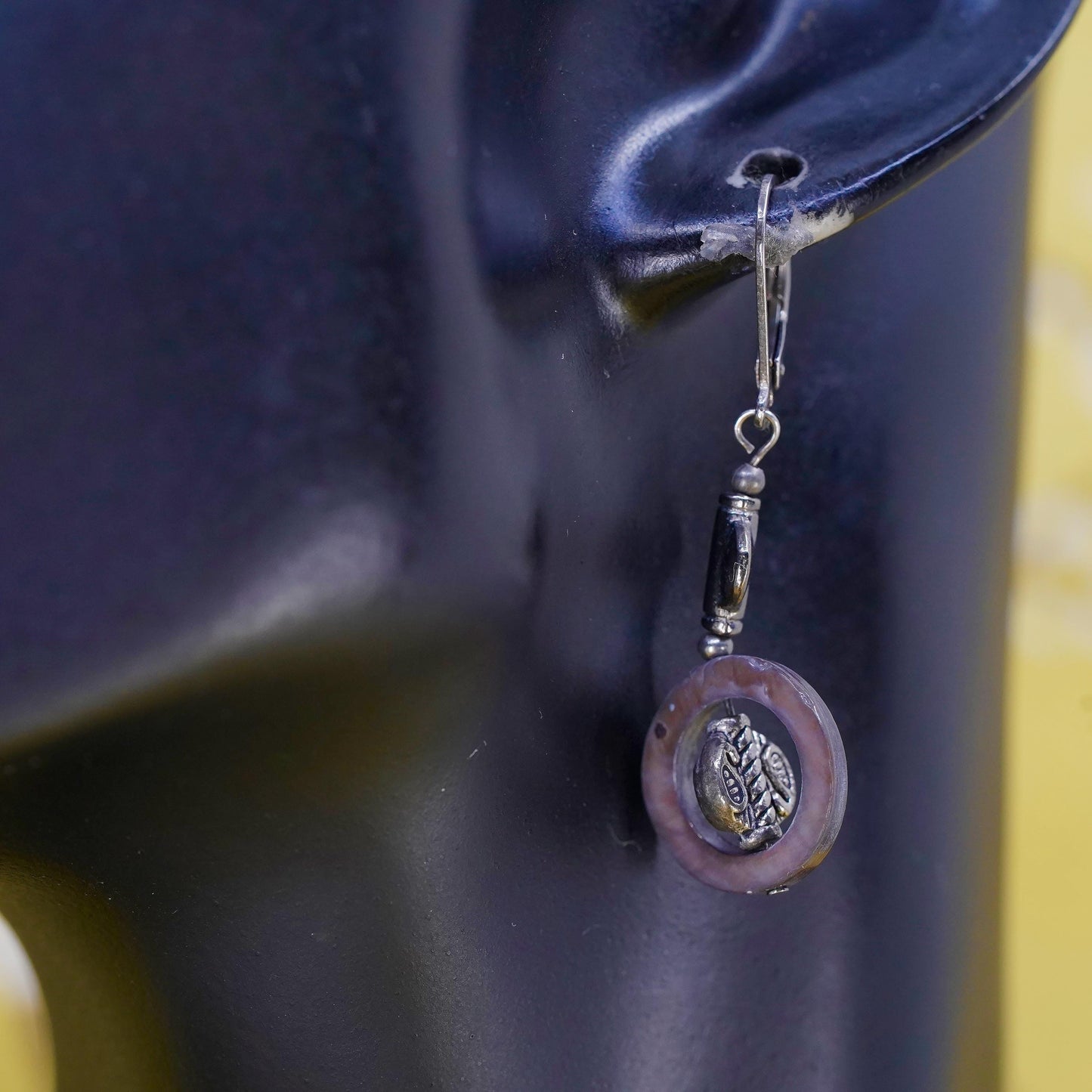 Vintage Sterling 925 silver handmade earrings with abalone circle dangles