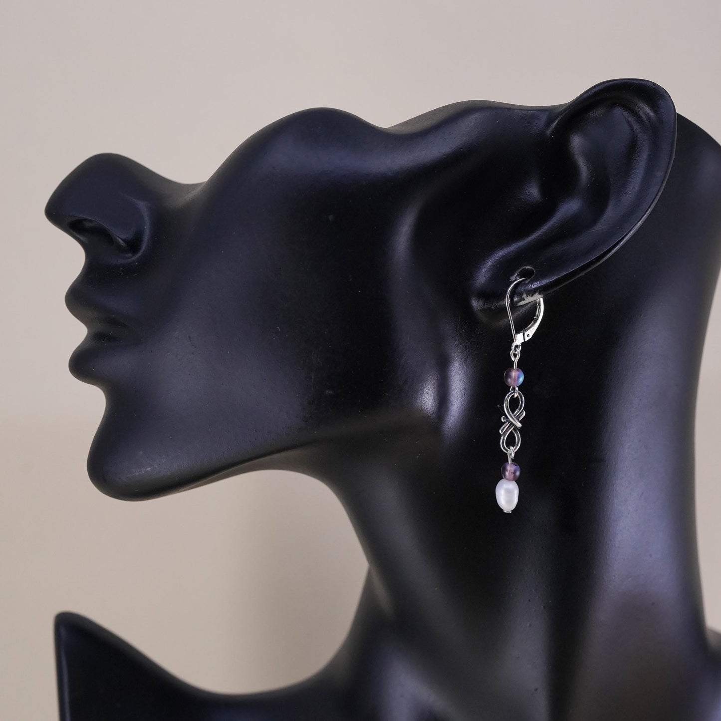 Vintage Sterling silver handmade earrings, 925 hooks with amethyst pearl