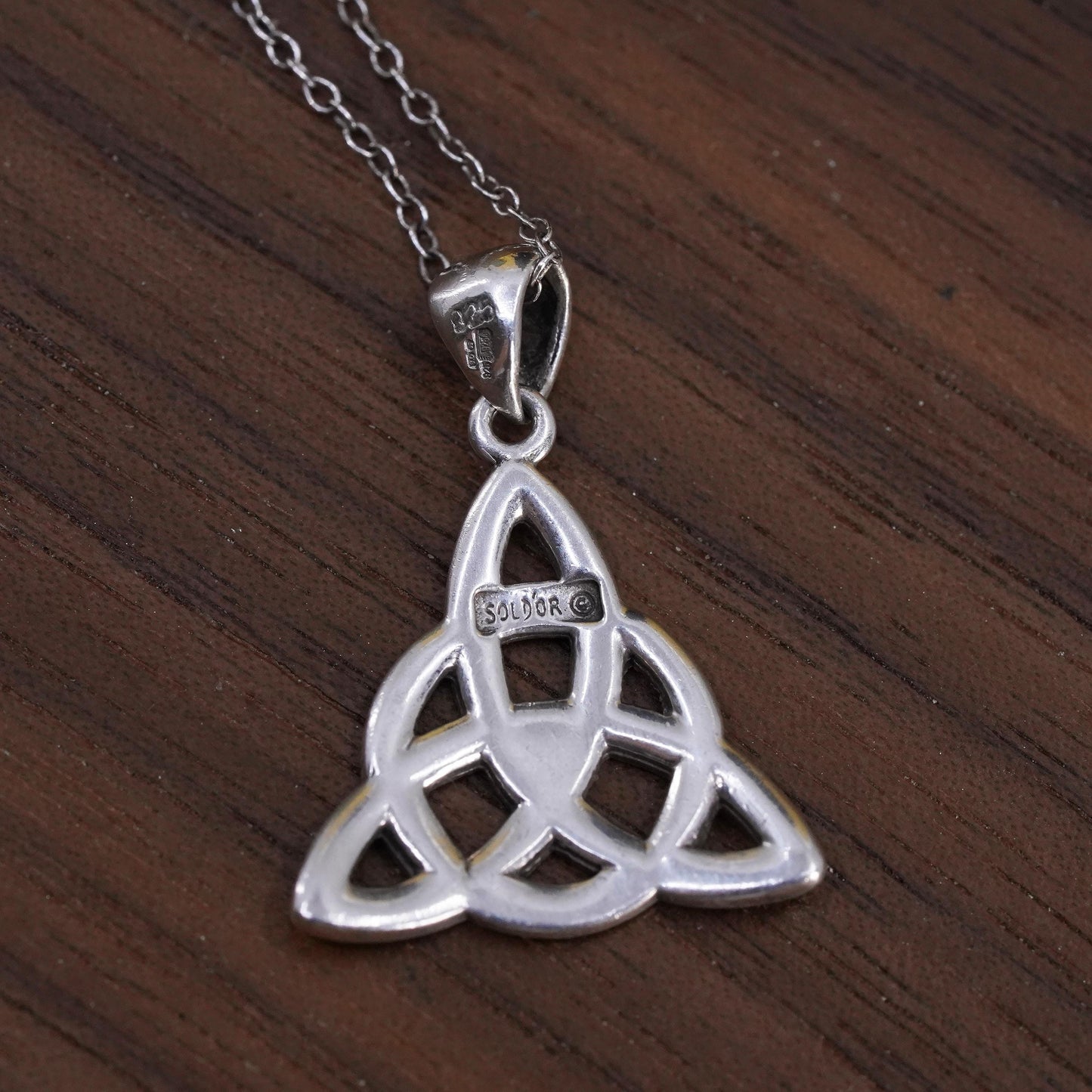 Vintage Sterling silver circle necklace, 925 irish Celtic knot triangle pendant