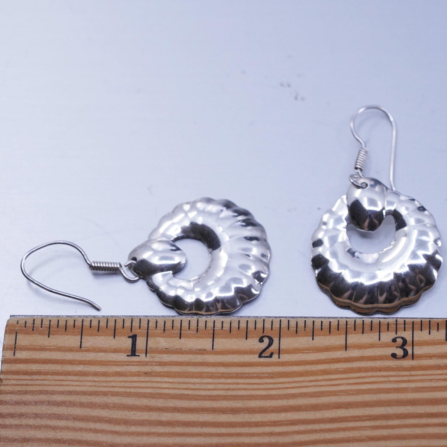 Vintage Mexican Sterling 925 silver handmade circle shell discs earrings