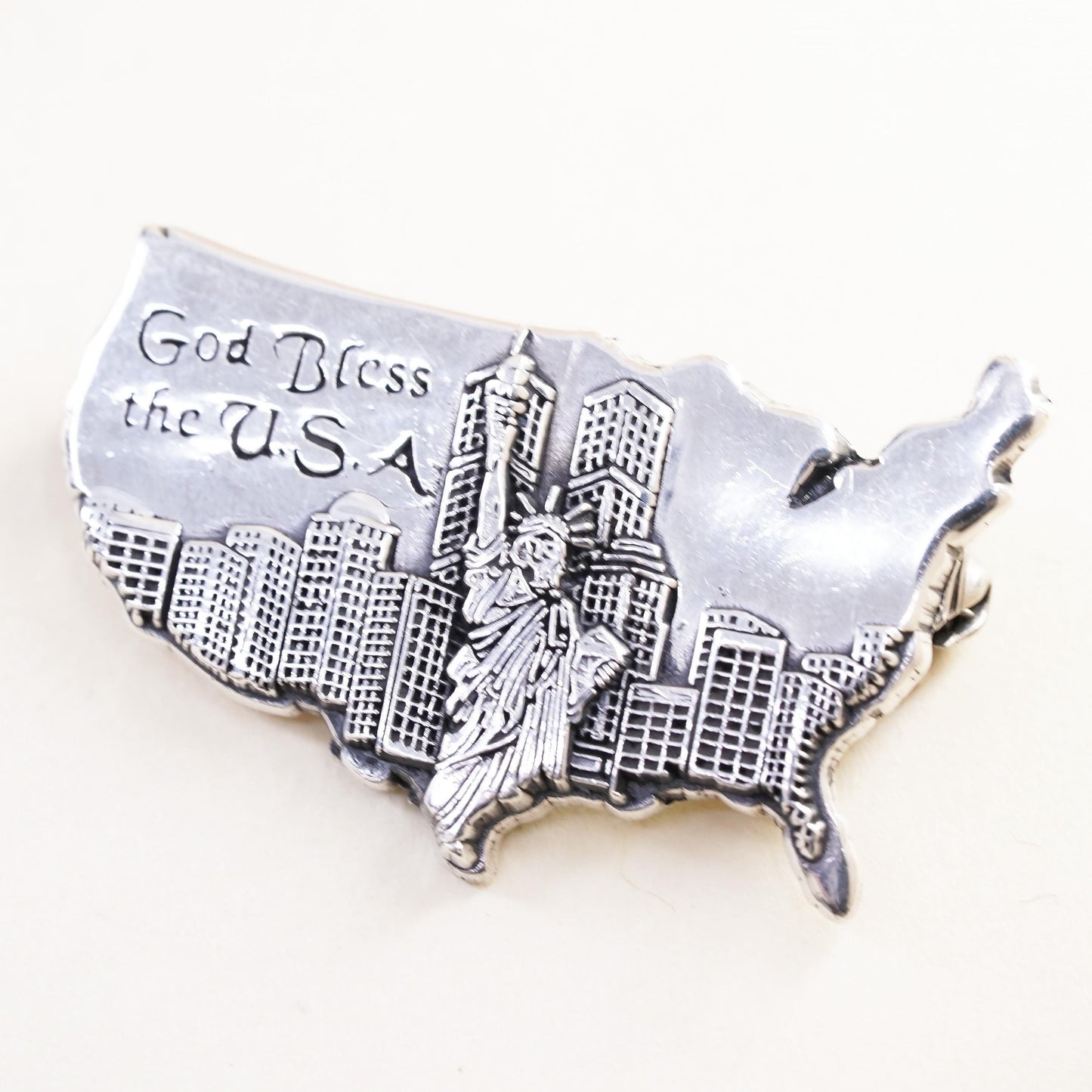 sterling silver brooch, 925 map pendant Statue of Liberty god bless the USA