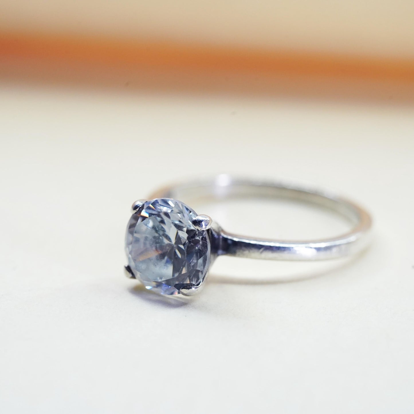 Size 6.5, Vintage handmade sterling 925 silver engagement cz ring