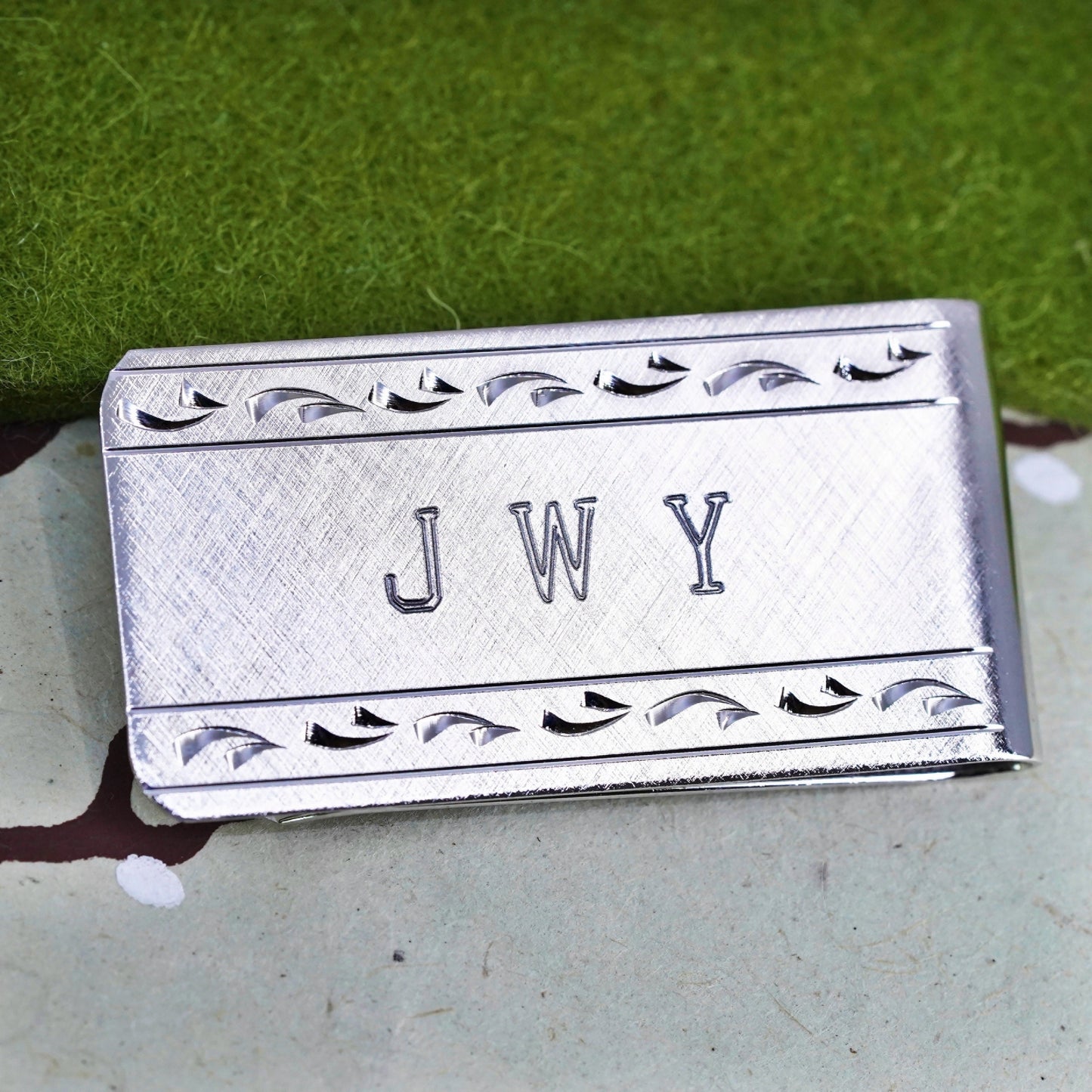 Elco sterling silver handmade money clip, 925 money clip with monogram “JWY”