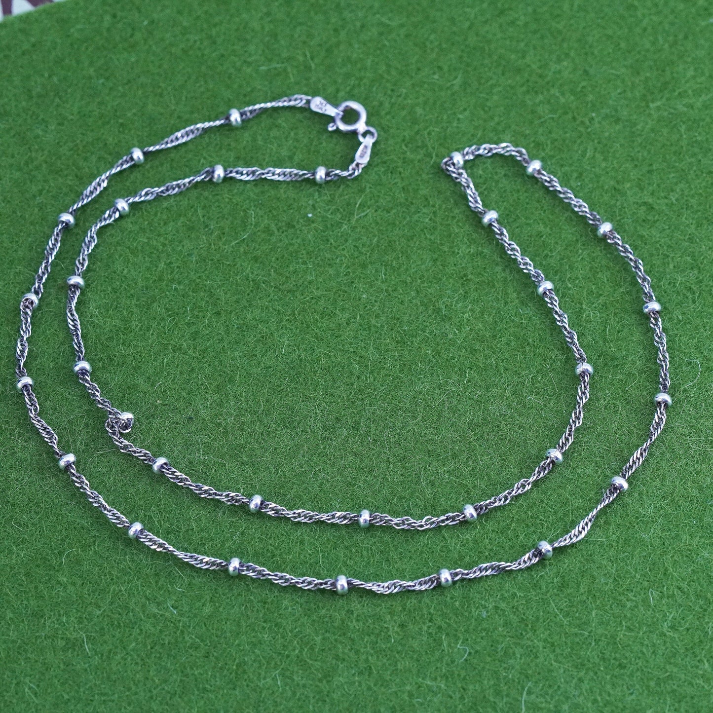 20" Italian sterling silver 925 silver twisted curb chain with beads, necklace