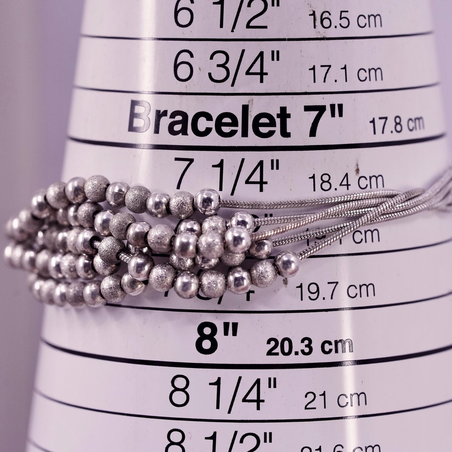 7+2”, vintage Sterling silver bracelet, 925 multi 5 strands snake chains beads