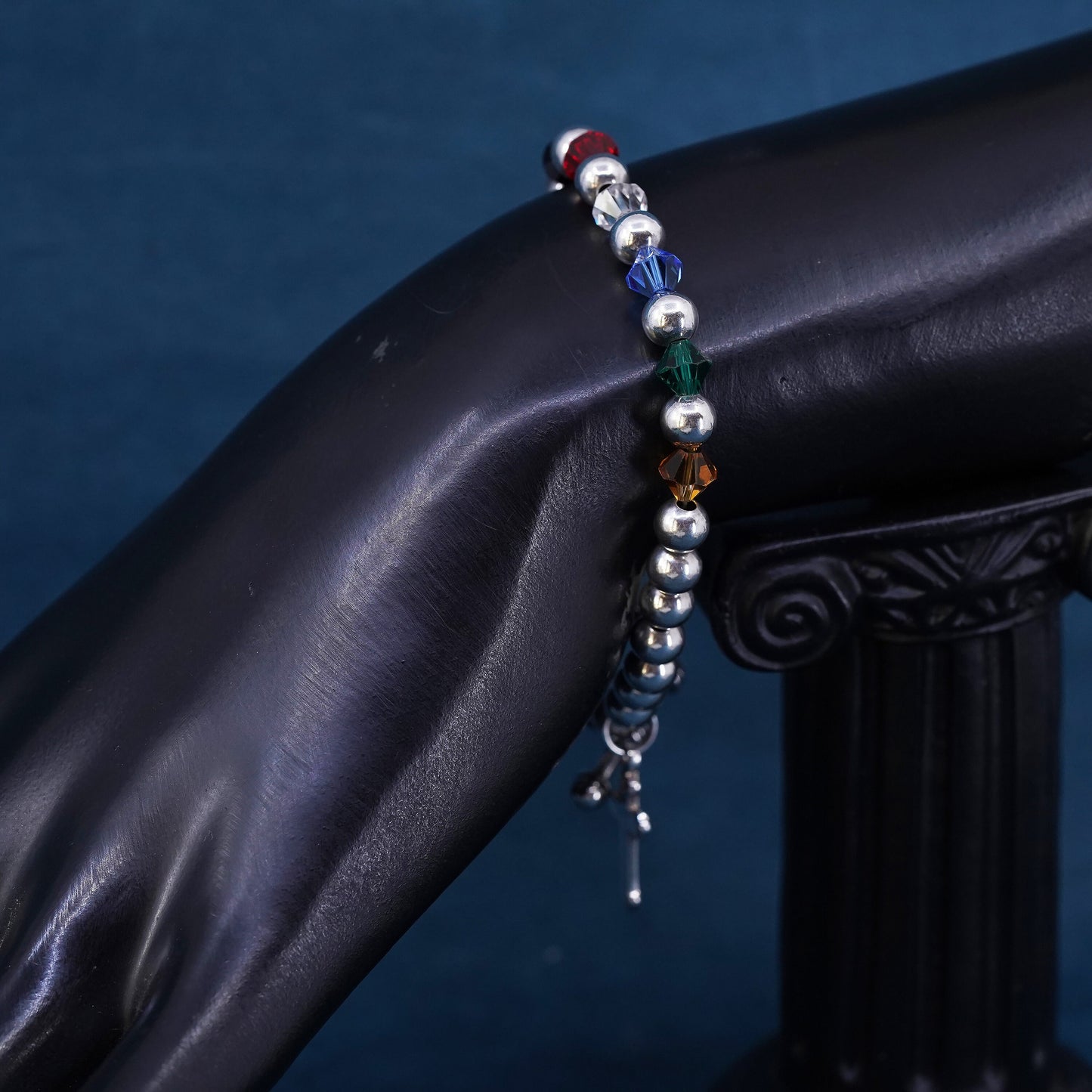 6.25” Italy Sterling silver handmade chain, 925 beads bracelet with cross charm