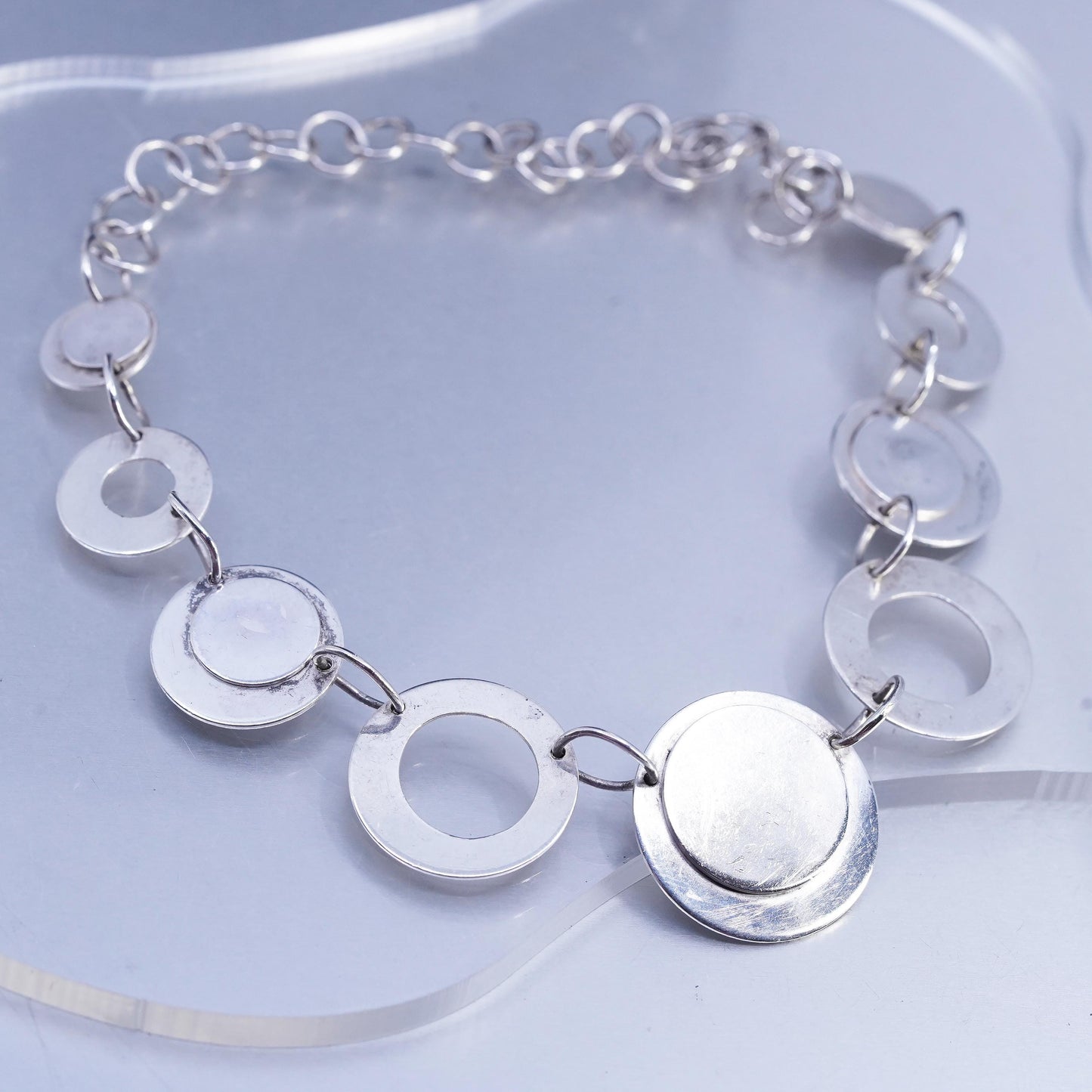12", vintage Sterling 925 silver circle choker collar necklace disc pendant