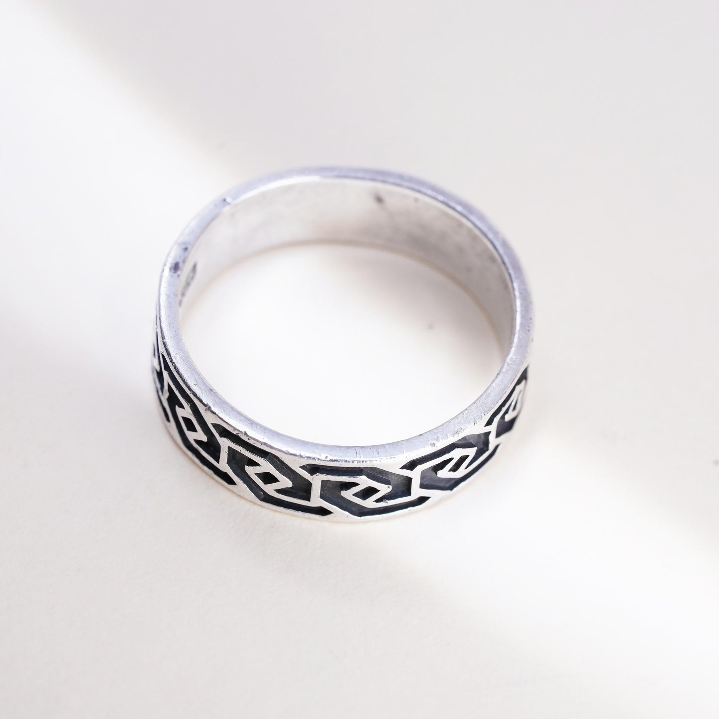 Size 12, Vintage Sterling Silver Signed 925 WJ Waldeck Johnson Tribal Ring Band