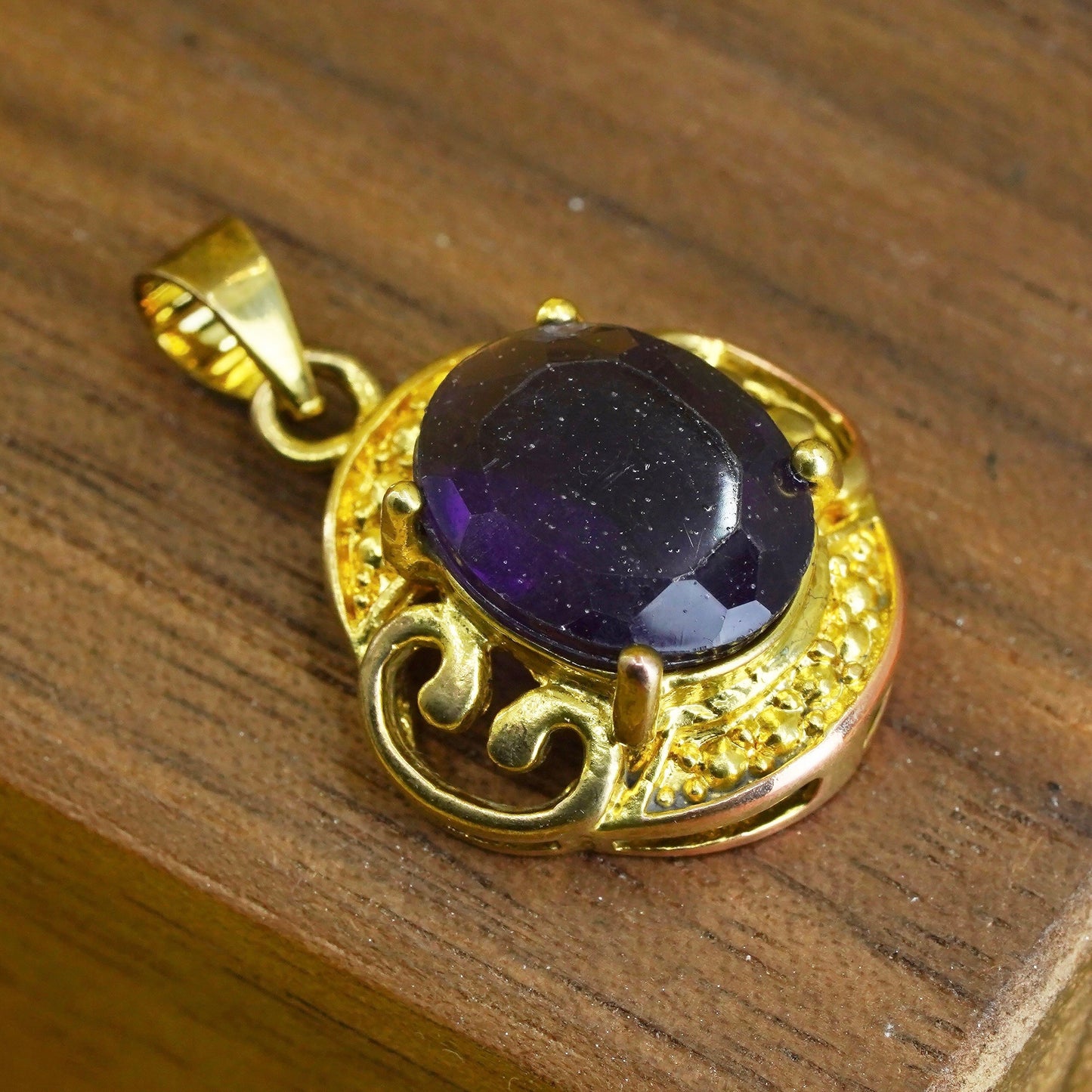 Vintage vermeil gold over sterling 925 silver teardrop pendant with amethyst