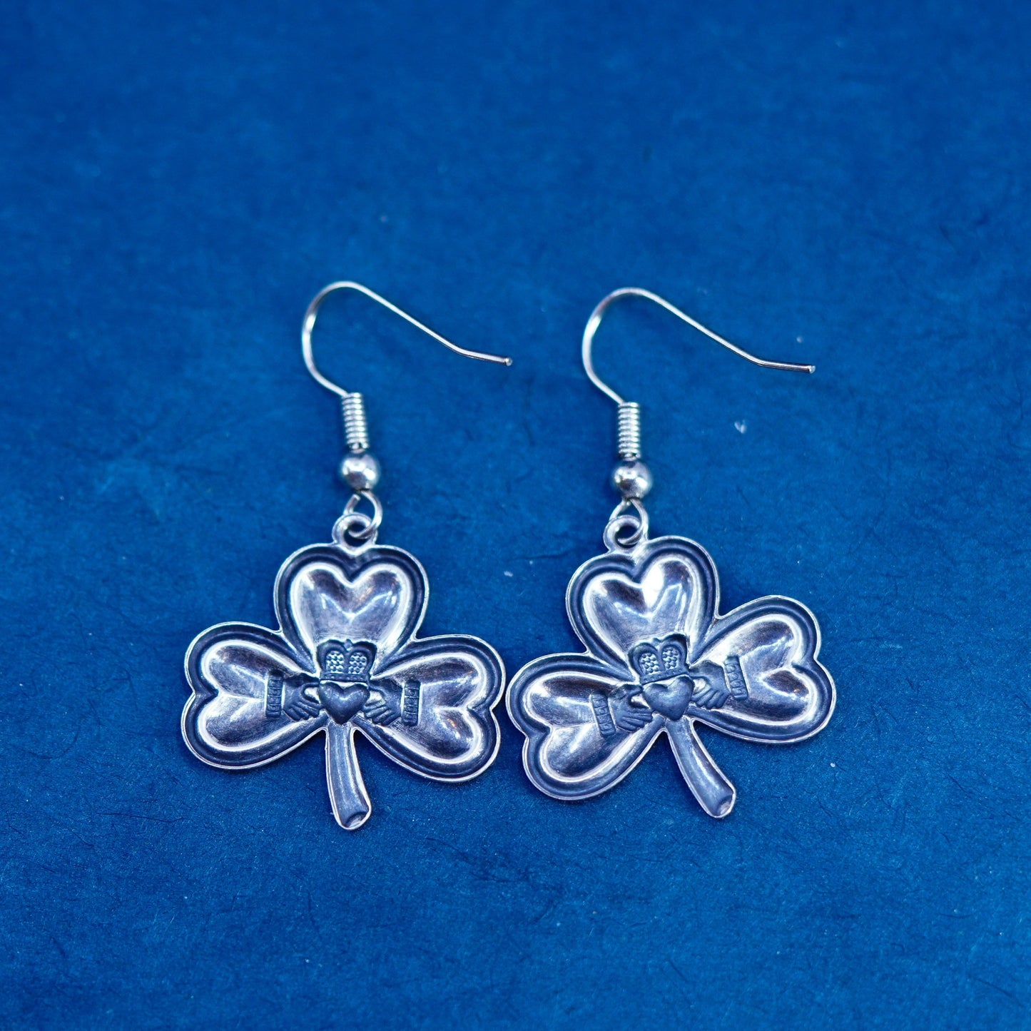 Sterling silver friendship earrings, 925 Irish claddagh holding heart hands