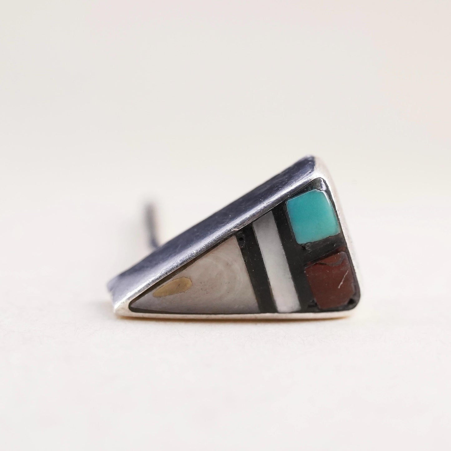 Native American single earring. Sterling 925 silver triangular stud turquoise