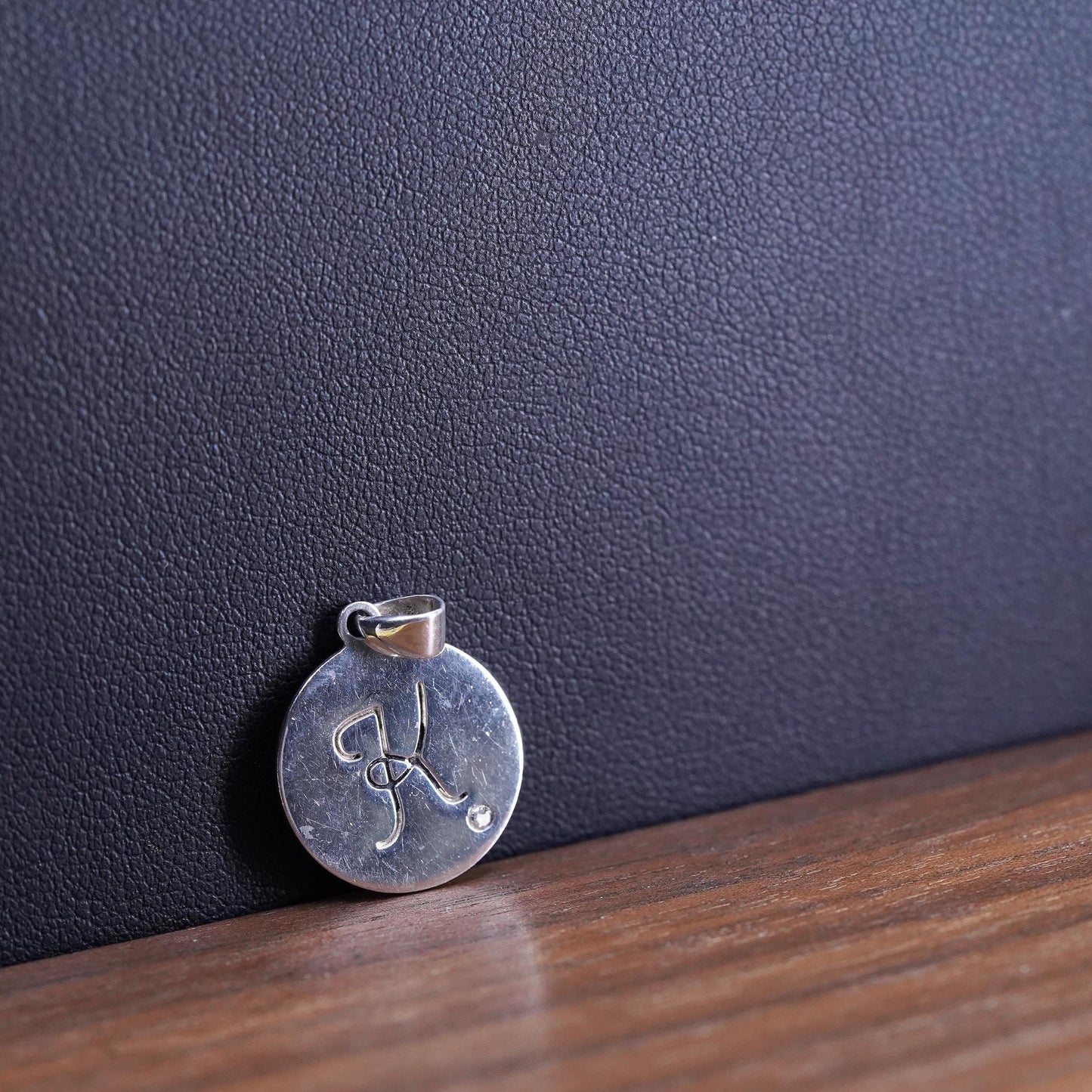 Vintage Sterling silver initial pendant, 925 circle with letter K