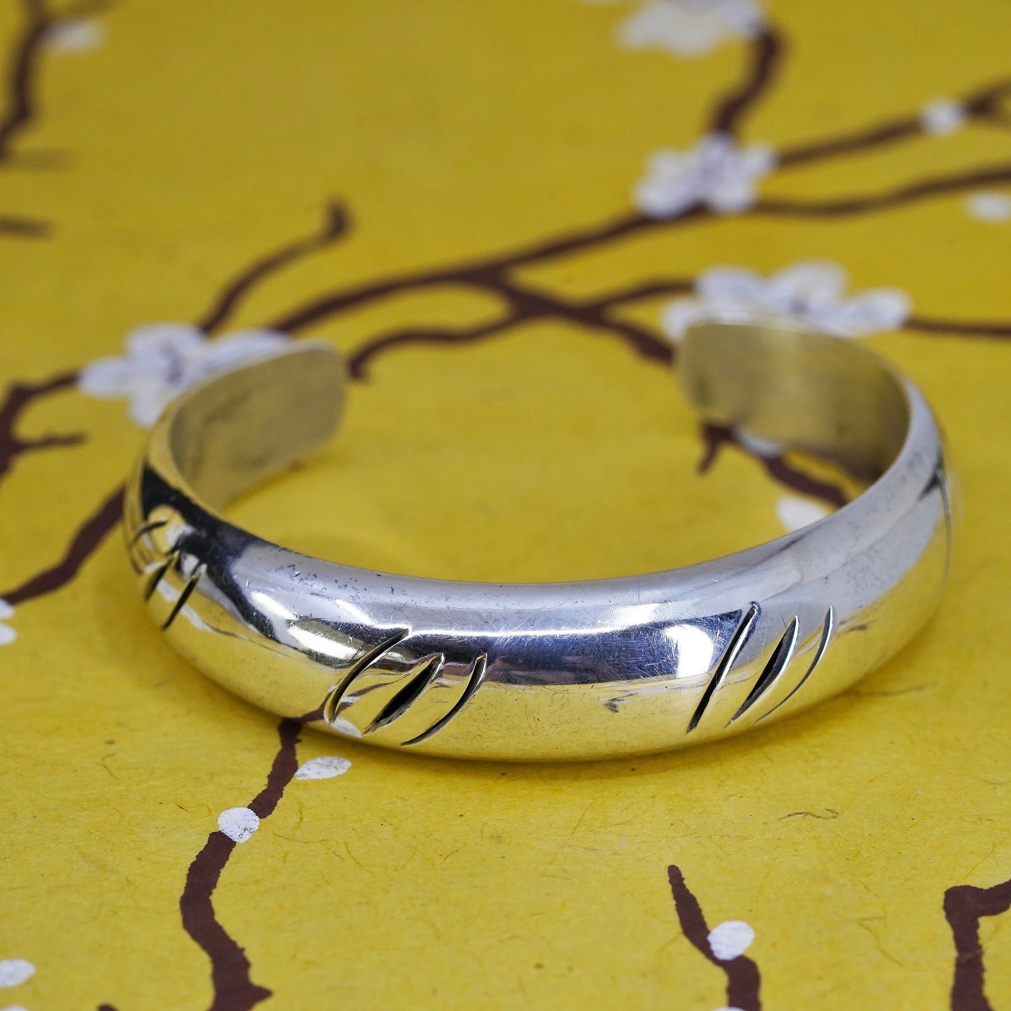 6”, Vintage Mexico Sterling silver handmade bracelet, 925 cuff with cut out