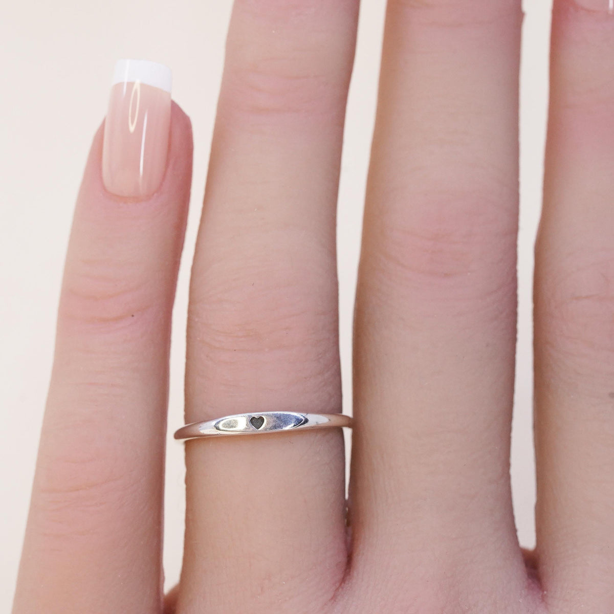 Size 6, Vintage sterling silver handmade stackable ring, 925 heart band