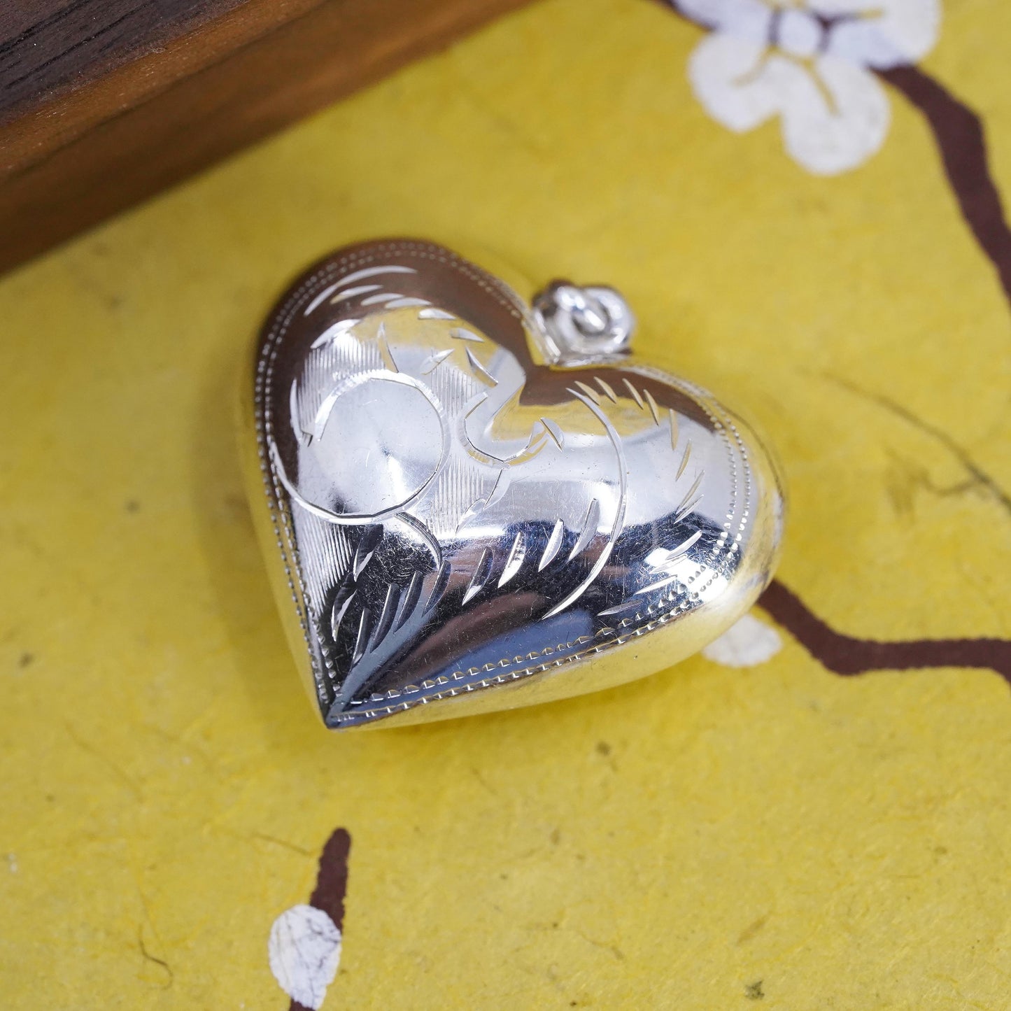 Vintage Sterling silver handmade heart pendant, puffy 925 big heart