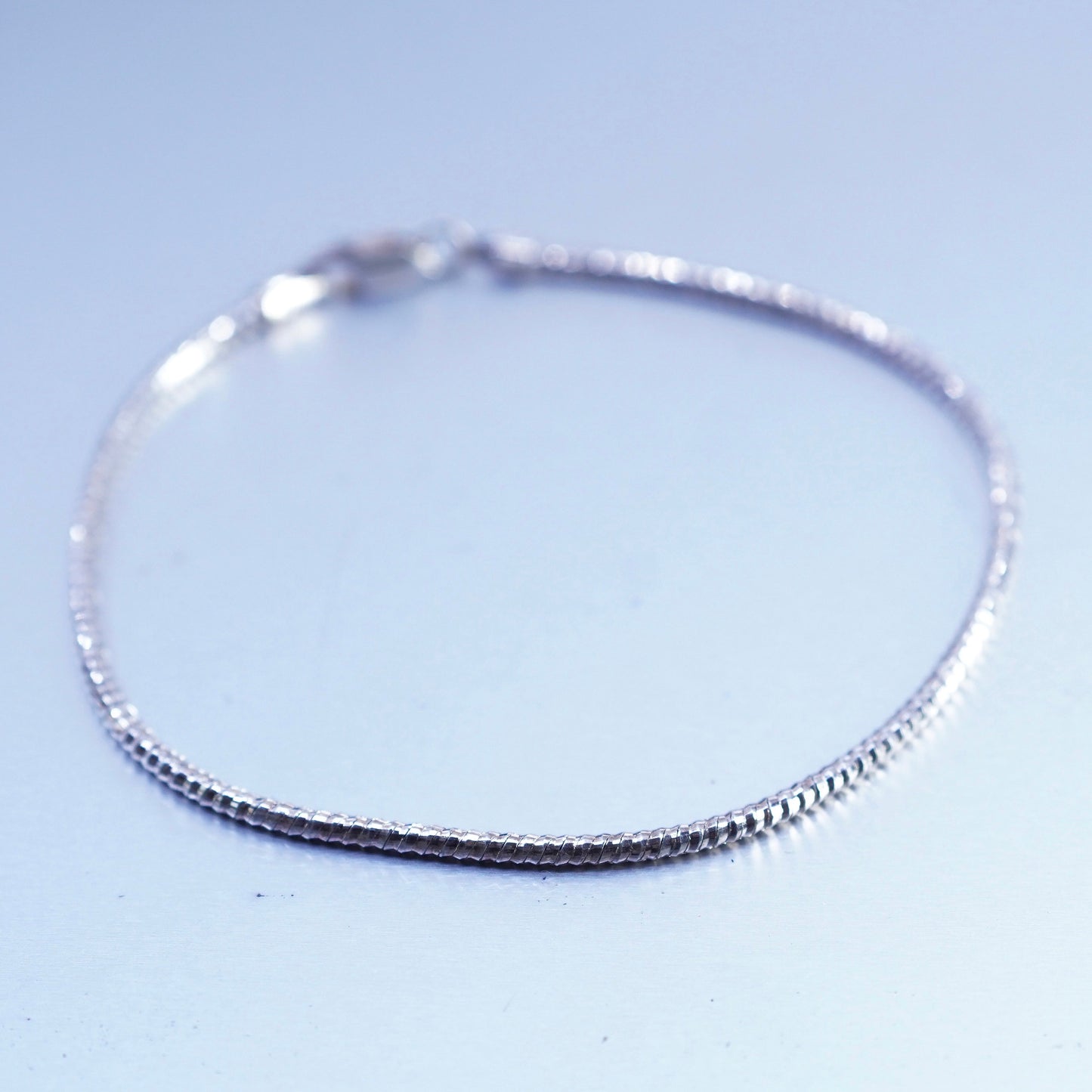 8”, 1mm, Sterling 925 silver handmade bracelet, textured snake link chain