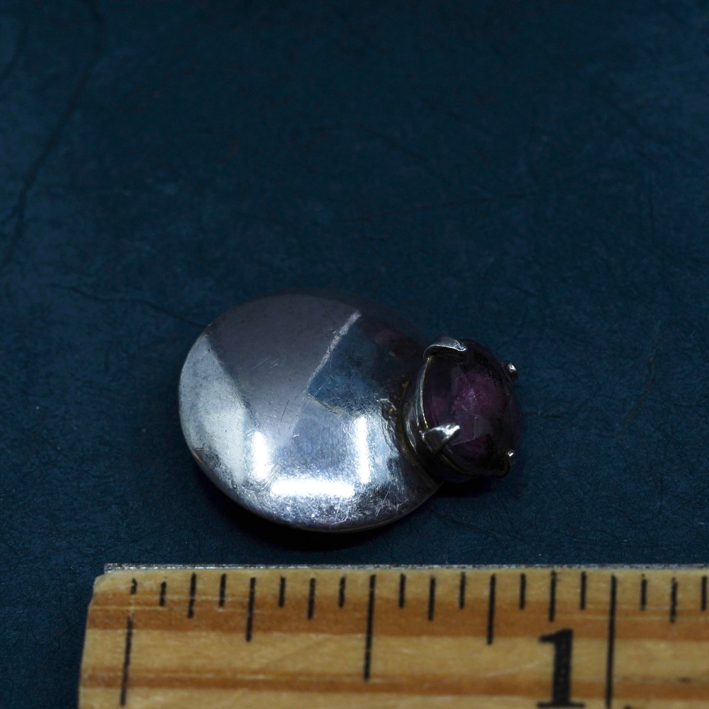 Vintage sterling silver handmade pendant, tiny solid 925 silver with amethyst