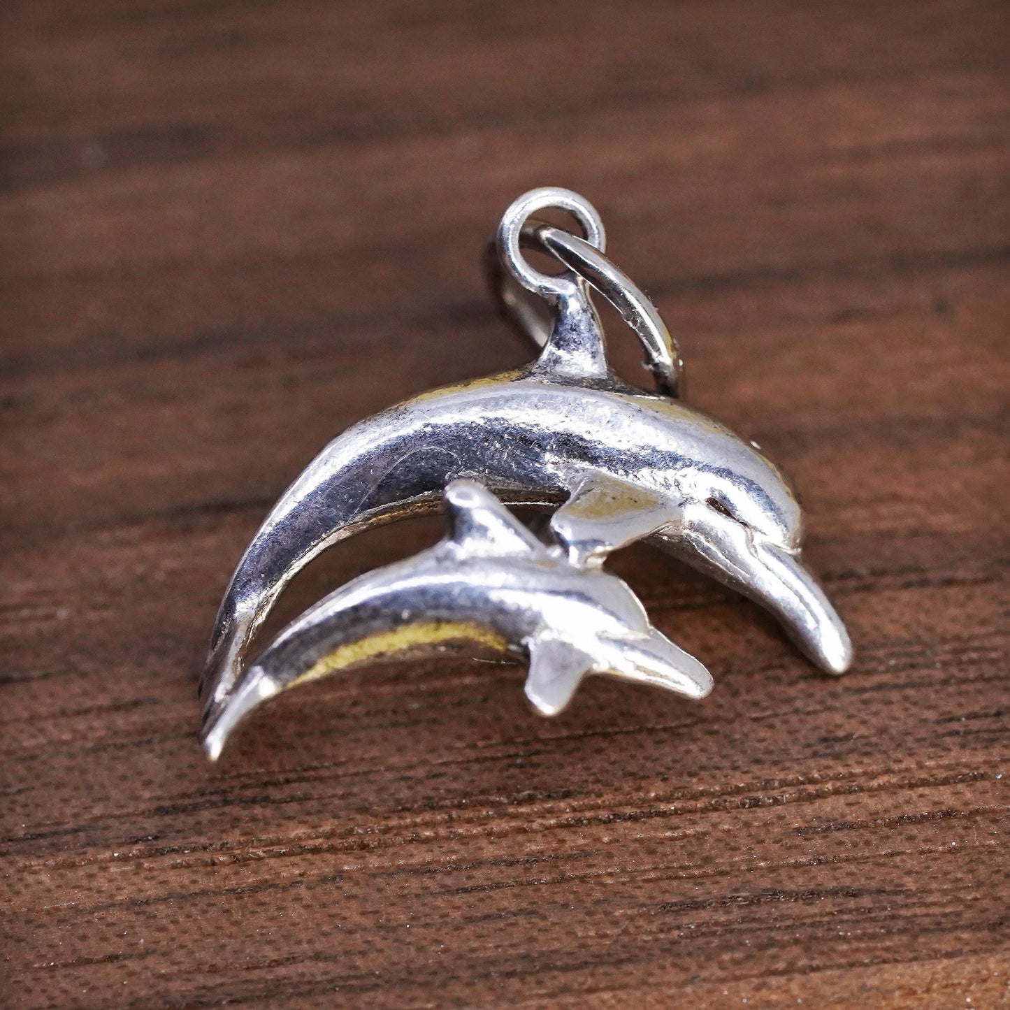 Vintage Sterling silver handmade pendant, 925 dolphin charm