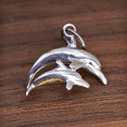 Vintage Sterling silver handmade pendant, 925 dolphin charm
