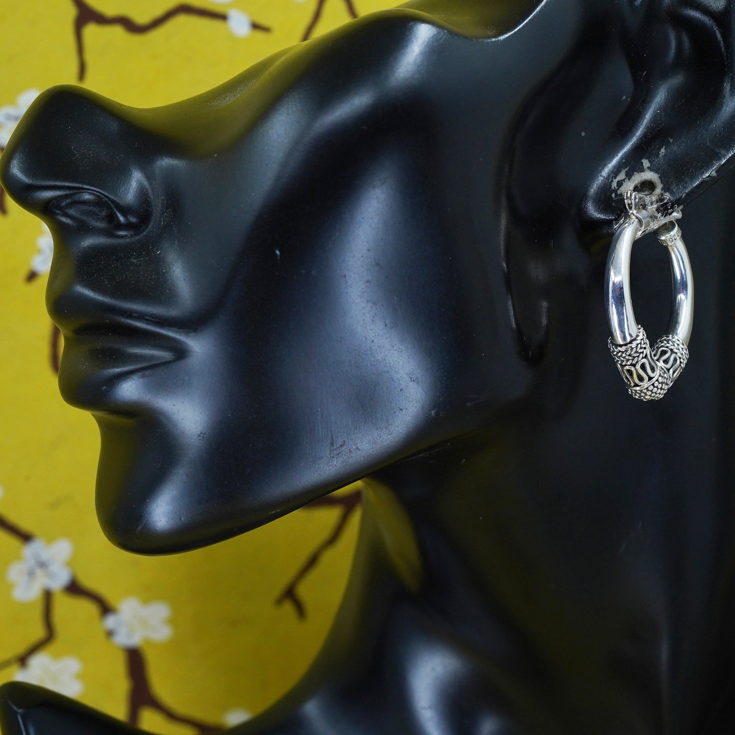 1.25”, Vintage BA Suarti Sterling silver handmade earrings, 925 textured hoops