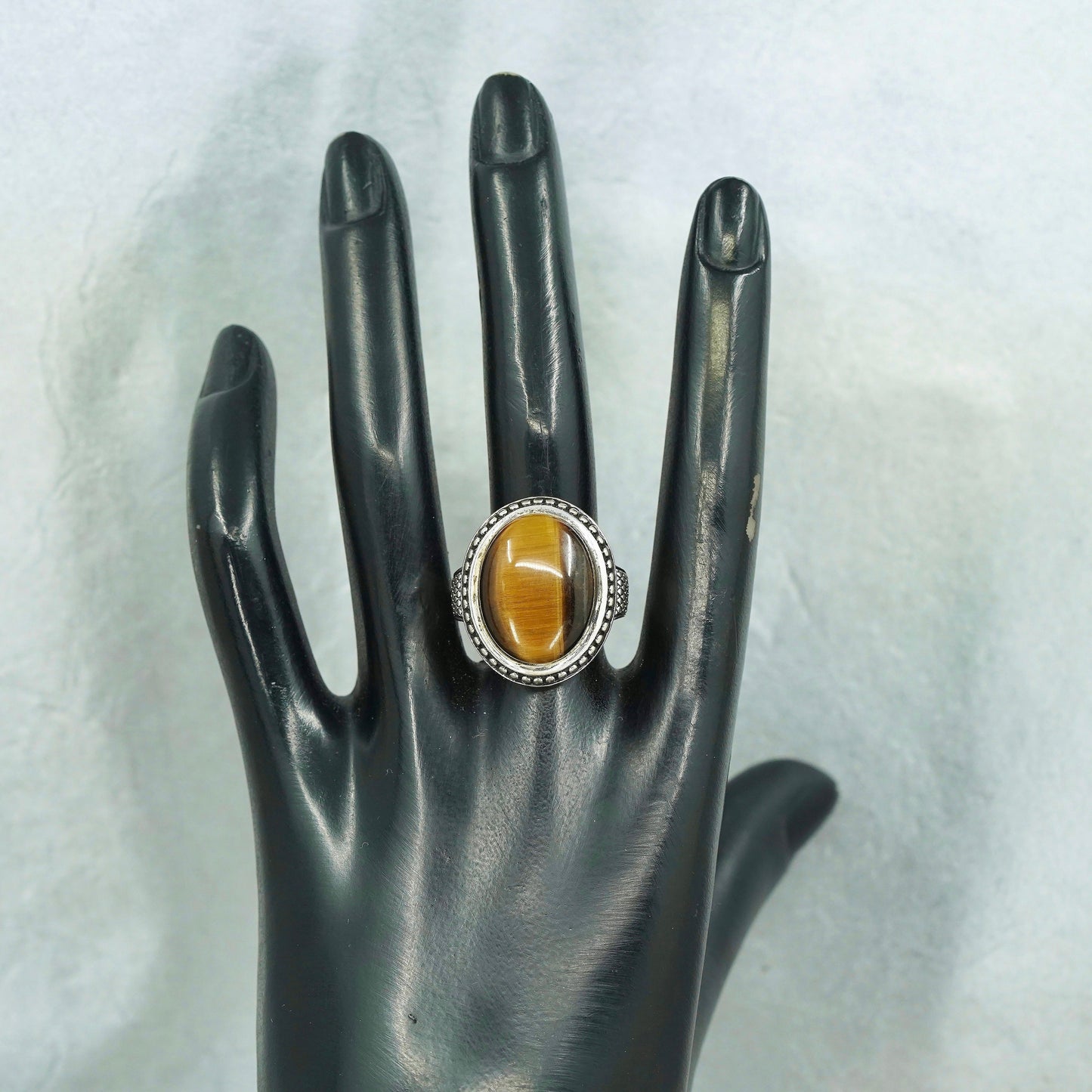 Size 8, vintage Sterling 925 silver handmade ring with golden tiger eye