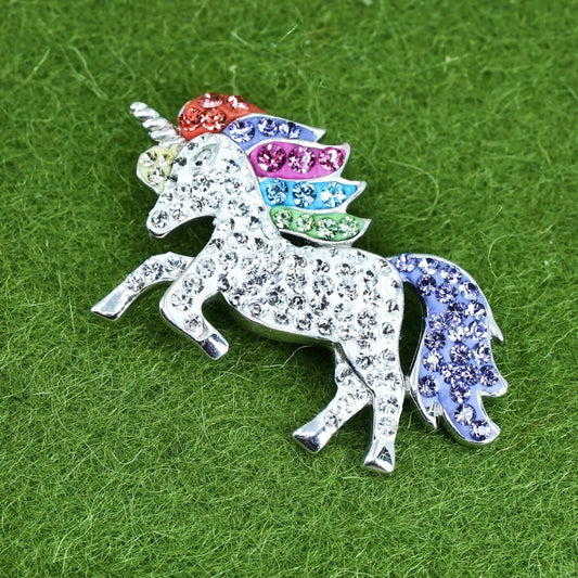 Vintage RL sterling 925 silver unicorn pendant with colorful clear Cz