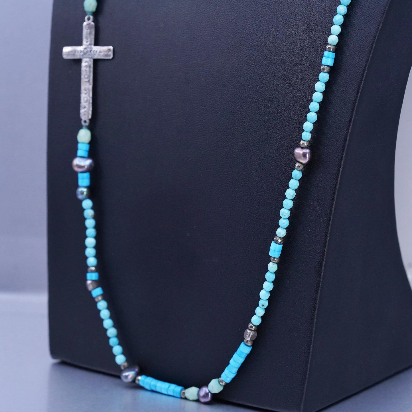 28", Silpada N3028 925 Sterling Silvr Howlite Pearl Pyrite Ideal Cross Necklace