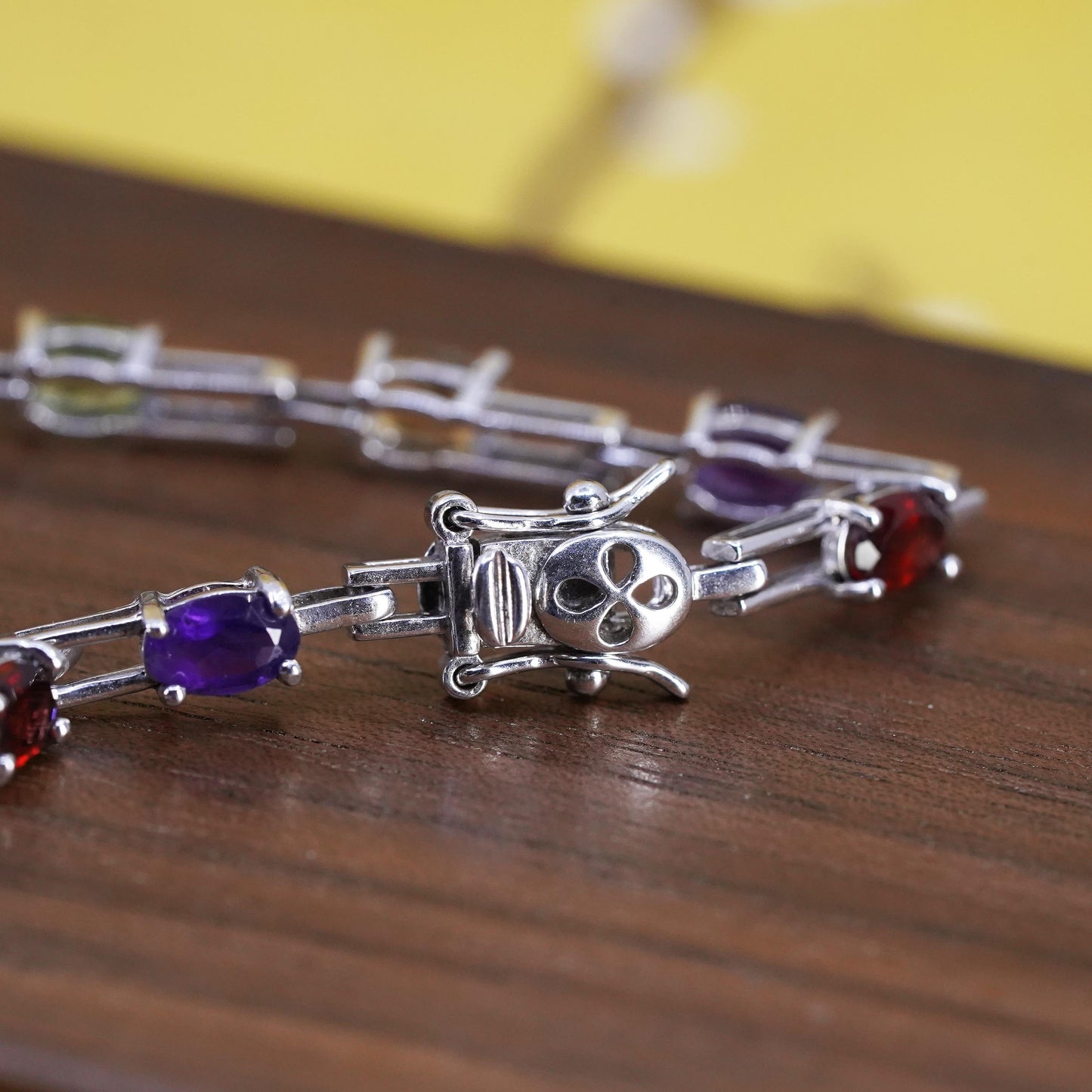 6.75”, Sterling silver tennis bracelet, 925 link amethyst topaz peridot citrine