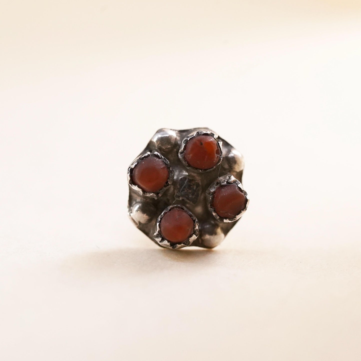 Native American Navajo handmade single earring. Sterling 925 silver stud coral