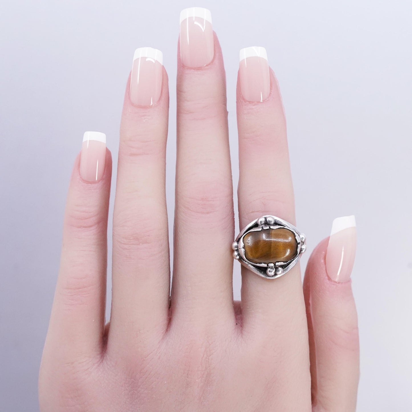 Size 6.75, vintage Sterling 925 silver handmade ring with golden tiger eye