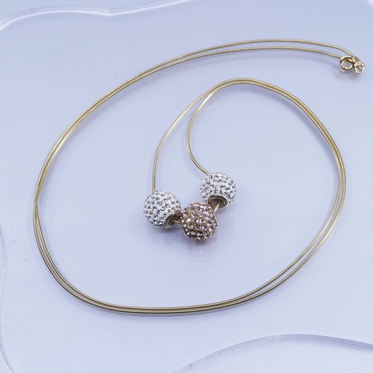 30” Italian vermeil gold over Sterling 925 silver snake necklace cz beads