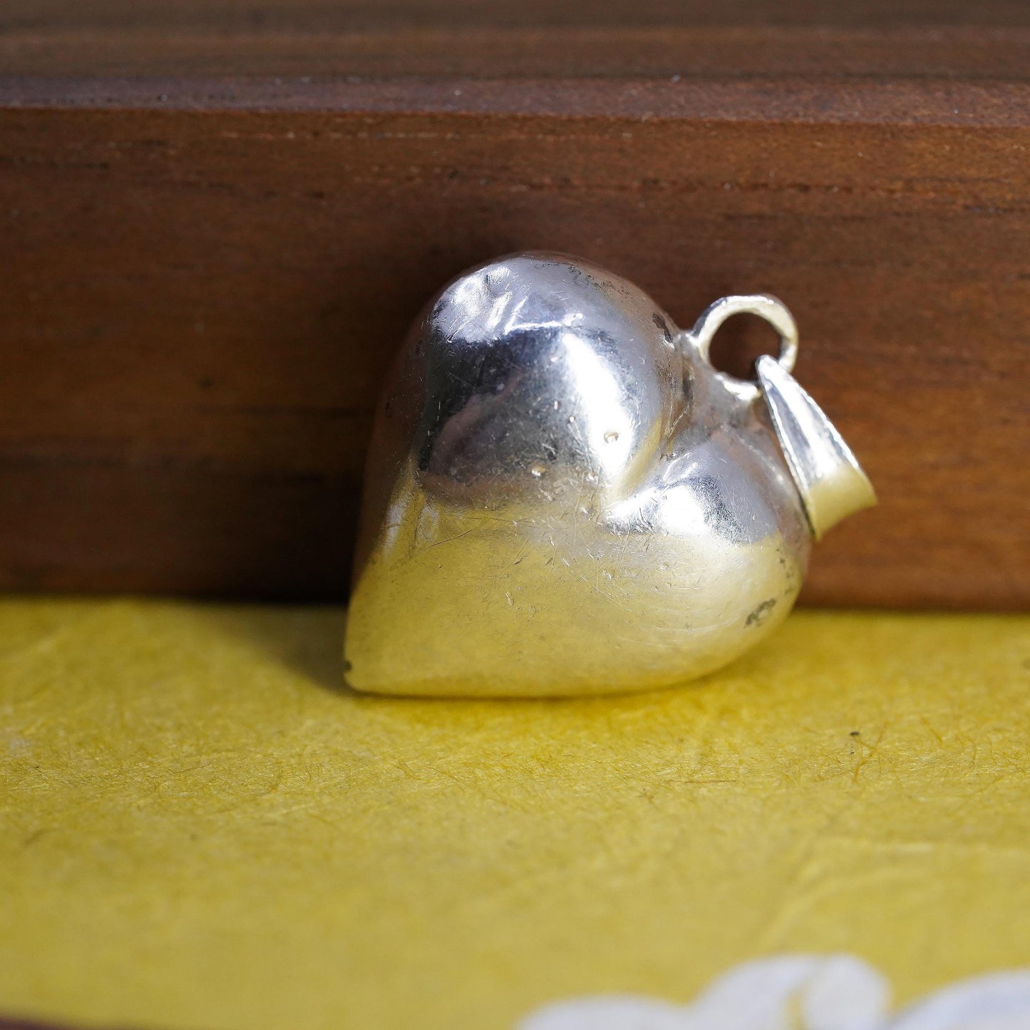 Vintage Sterling silver handmade heart pendant, puffy 925 heart