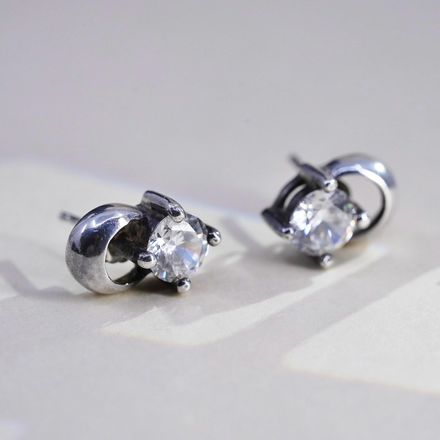 Vintage 925 sterling silver genuine cz studs, fashion minimalist earrings