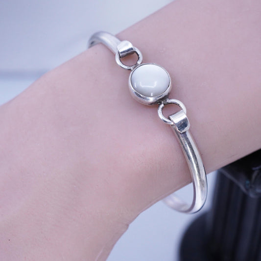6.75" Vintage Mexican Sterling 925 Silver Bangle Bracelet white tiger eye stone