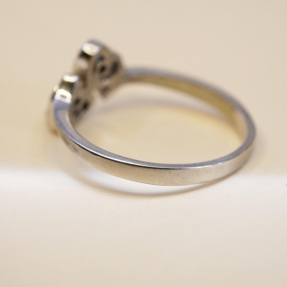 Size 5.5, Vintage sterling silver handmade ring, engagement ring with heart cz