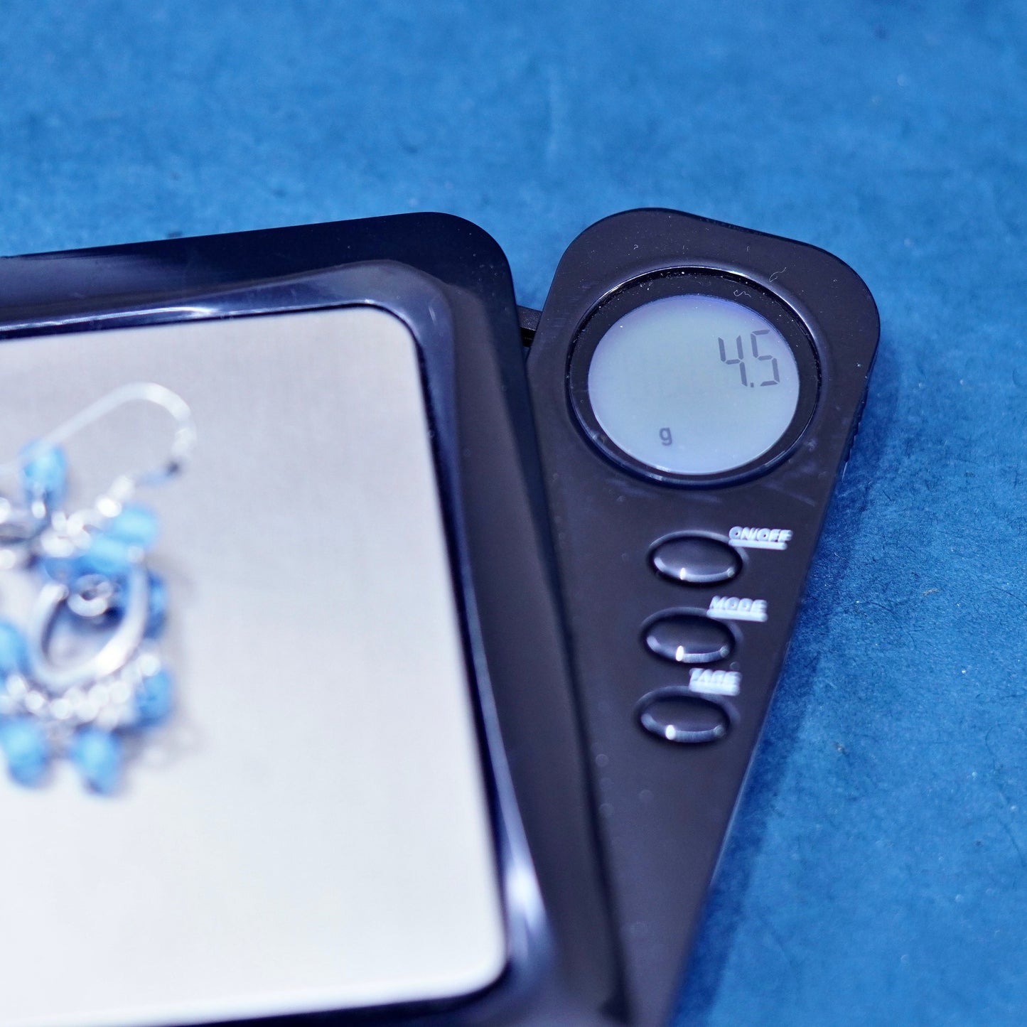 Vintage Sterling 925 silver handmade earrings with blue cat eye