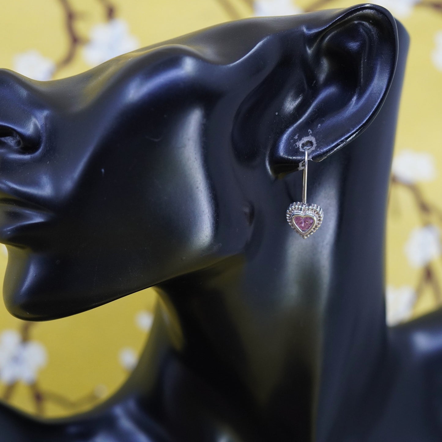 Vintage Sterling 925 silver handmade heart earrings with crystal and beads