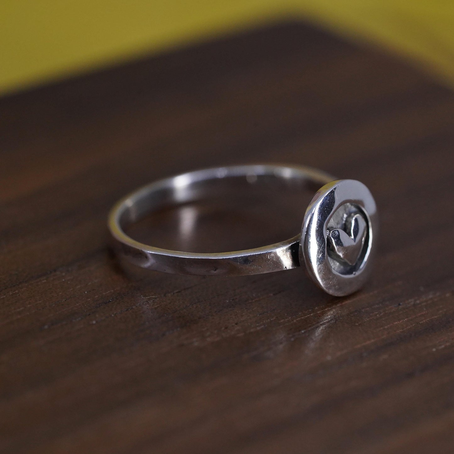 Size 6.75, Vintage sterling silver handmade ring, heart 925 stackable band
