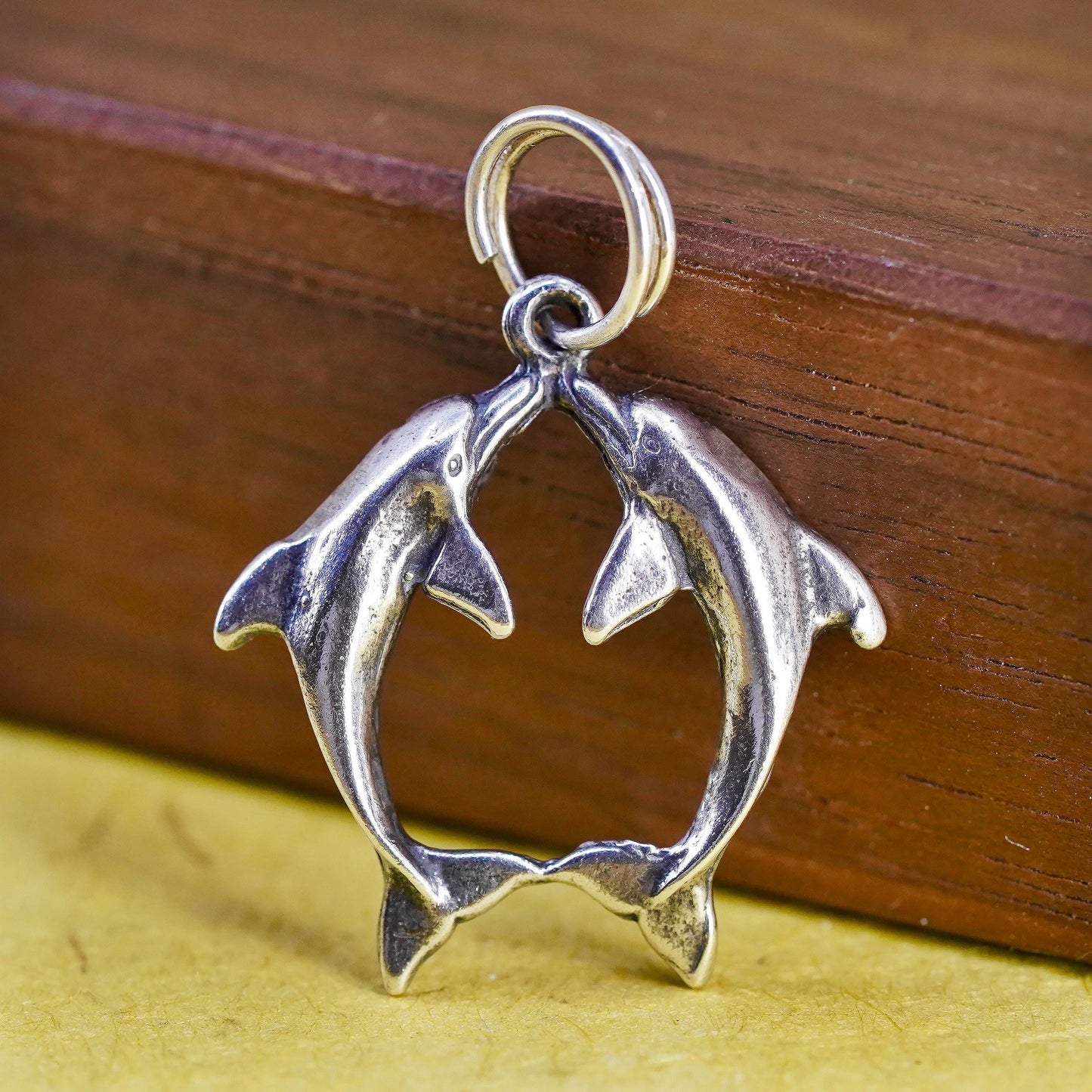 Vintage Sterling silver handmade pendant, 925 dolphin charm