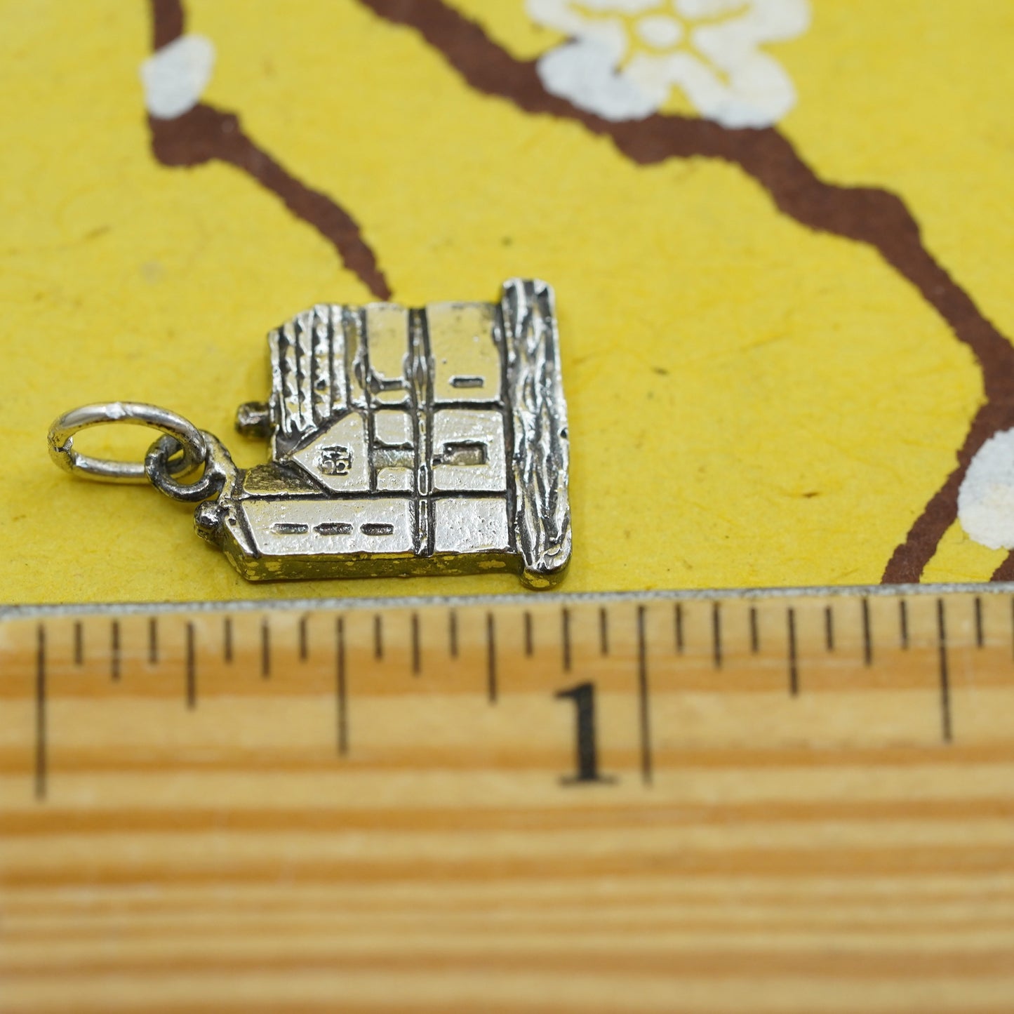 Vintage Sterling 925 silver handmade house pendant charm