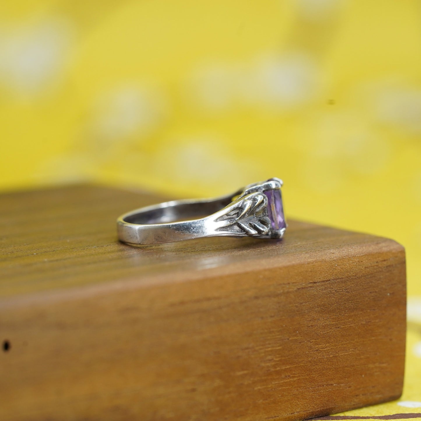 Size 5.5, vintage Sterling silver handmade ring, 925 band with amethyst