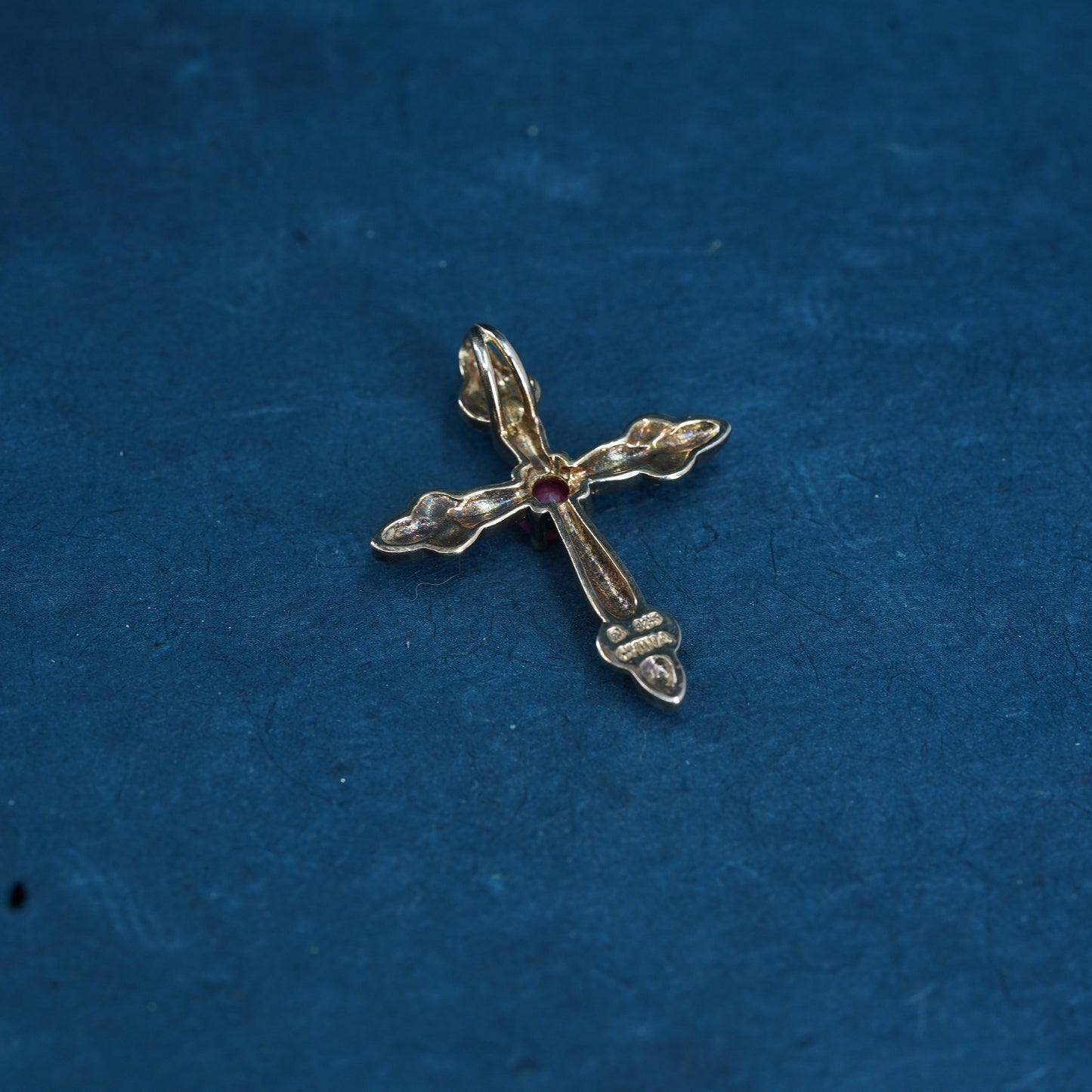 vermeil gold over Sterling silver pendant, 925 cross with genuine ruby diamond