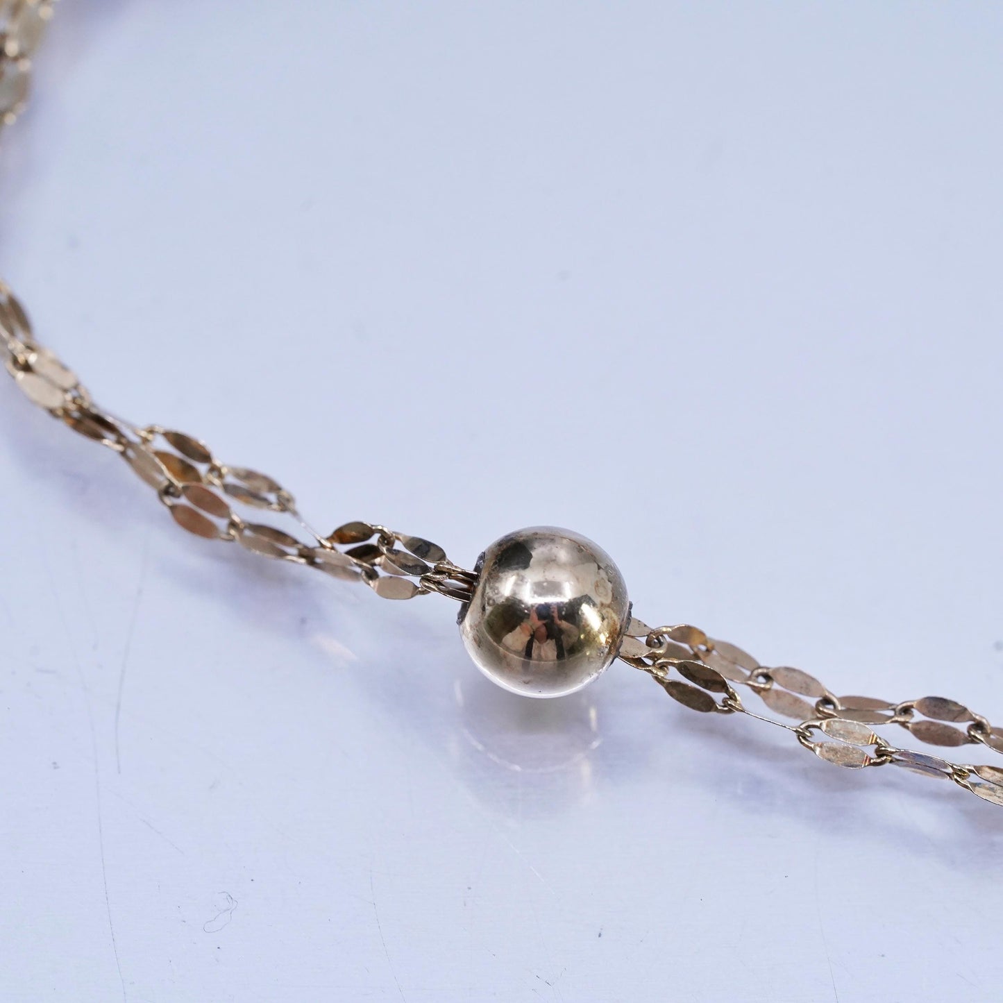 24" KA1772 Italian vermeil gold Sterling 925 silver flatten necklace 6” fringe