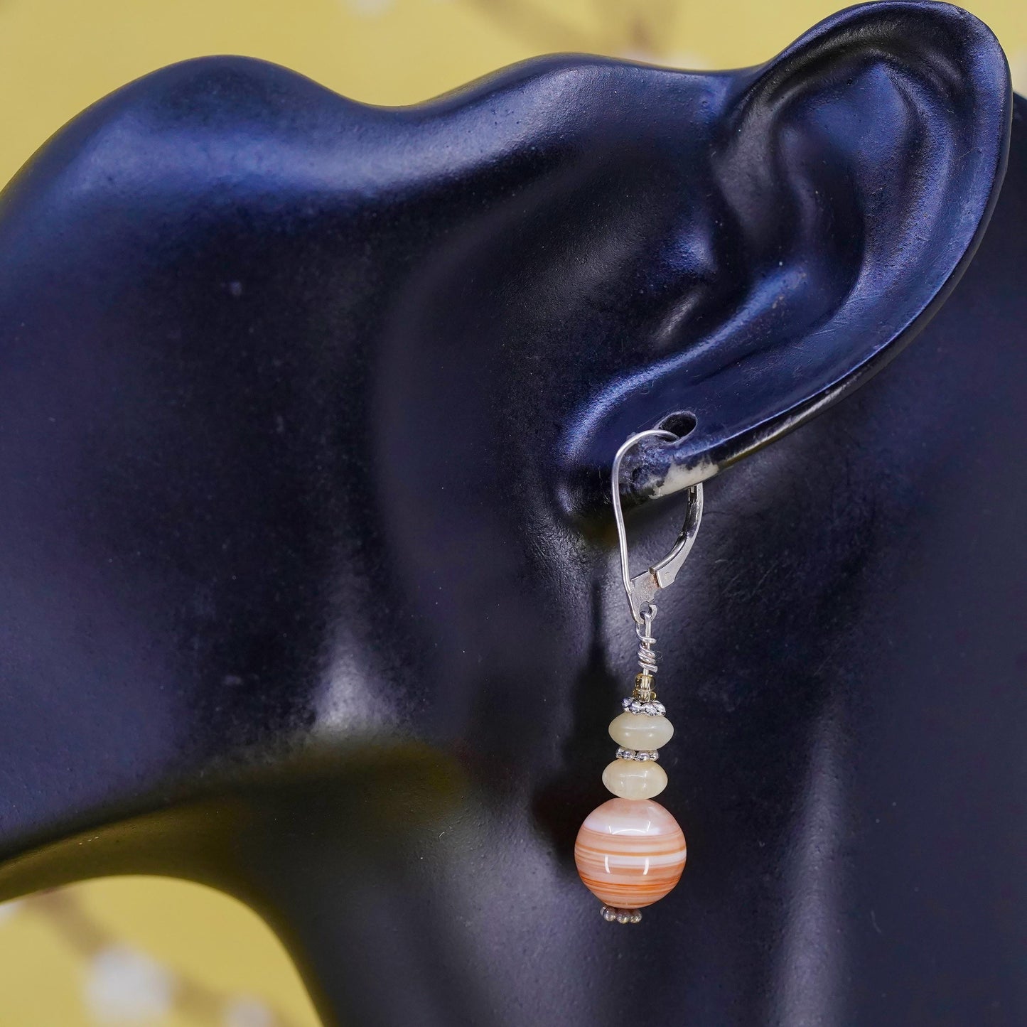 VTG Sterling silver handmade earrings, 925 lever back hooks orange agate beads