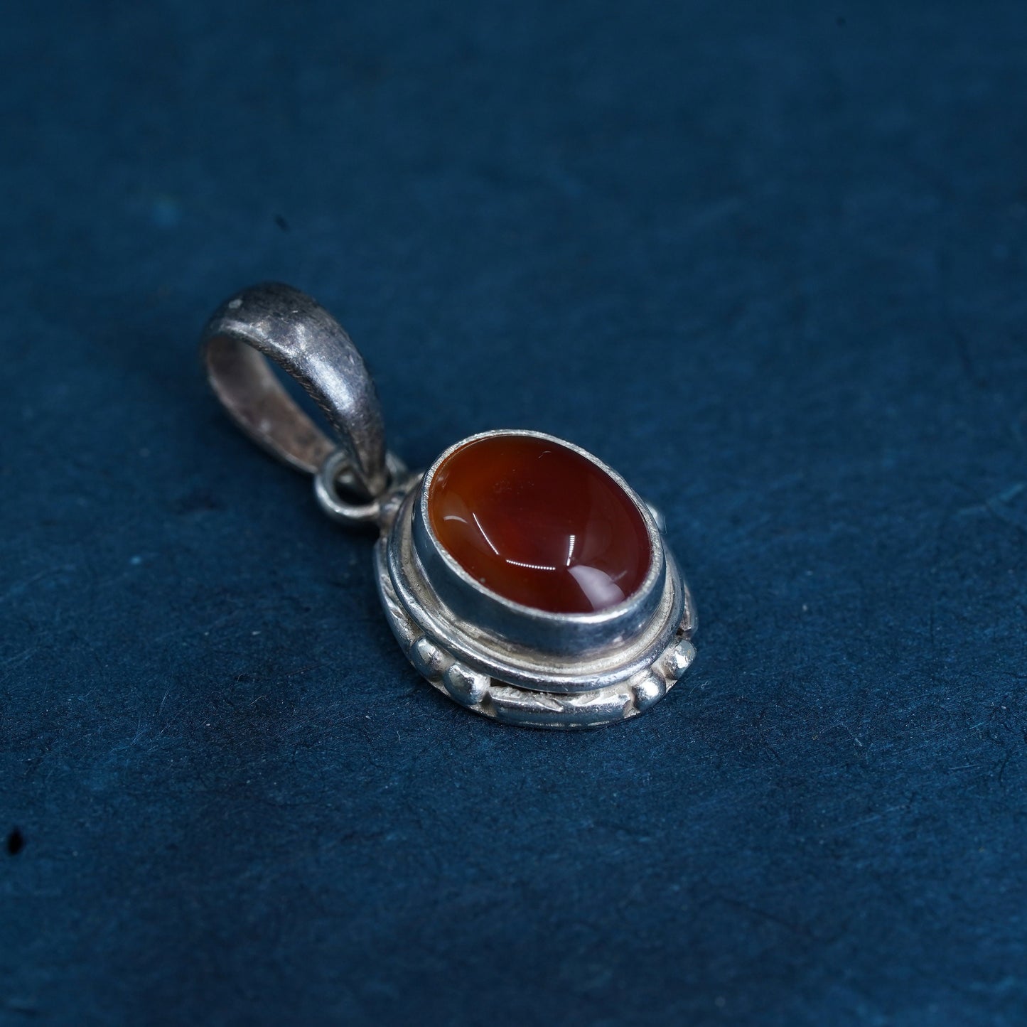 Vintage sterling silver handmade pendant with carnelian